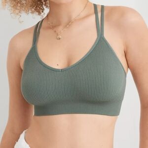 Aerie Seamless Strappy Padded Bralette, Royal Palm (Green), Size Large